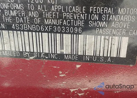 2015 Subaru Legacy 2.5I Premium z USA, uszkodzony, nr VIN 4S3BNBD6XF3033096